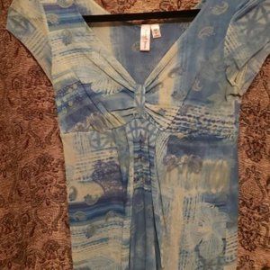 Sweet Pea Cap Sleeve Top Sz Med Blue/Grn Shades